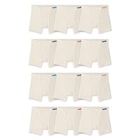 Fruit of the Loom Boys' 12 Pack Natural Cotton Boxer Briefs, Undyed and Unbleached