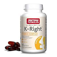 Jarrow Formulas K-Right - Vitamin K-Complex (K1, MK-4, MK-7, D3) - 60 Servings (Softgels) - Dietary Supplement for Bone & Cardiovascular Health Support - Vitamin K2 MK-7 - Gluten Free (Pack of 1)