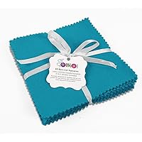 Soimoi Solid Turquoise Blue Precut 5 inch Cotton Fabric Bundle Quilting Squares Charm Pack DIY Patchwork Sewing Craft