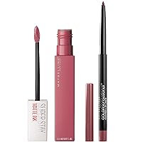 MAYBELLINE Super Stay Matte Ink Liquid Lipstick + Color Sensational Lip Liner Makeup Bundle, Includes 1 Lipstick in Lover and 1 Lip Liner in Almond Rose