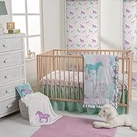 Rod's Western Baby Cowgirl Princess Pony Nursery Crib 3 Piece Bedding Set, Purple, Turquoise, Pink Patchwork of Horses, Flowers, Stripes, and Dots