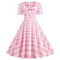 IKADEX Women Vintage 50s 60s Square Neck Bowknot Polka Dot Swing A-line Evening Party Cocktail Dresses