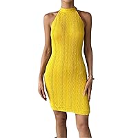 Women's Dress Solid Halter Neck Bodycon Dress for Women Sleeveless Short Pencil Dress