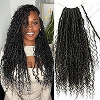Boho Locs Brading Hair Pre Looped Crochet Hair Boho Dreadlocks Extensions Human Hair Curls With Curly Ends Goddess Locs Braids 72 Locs(22 inch)