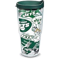 Made in USA Double Walled NFL New York Jets Insulated Tumbler Cup Keeps Drinks Cold & Hot, 24oz, All Over