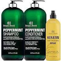 Botanic Hearth Keratin Thickening Spray (8 fl oz) and Peppermint Shampoo & Conditioner Set (16 fl oz each) Bundle
