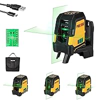 Laser Level Self Leveling - 100Ft Rechargeable Cross Line Laser, Green Line leveler Tool for Construction, Floor Tile, Home Renovation with Magnetic Pivoting Base, Target Plate & Portable Bag