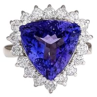 8.12 Carat Natural Blue Tanzanite and Diamond (F-G Color, VS1-VS2 Clarity) 14K White Gold Luxury Cocktail Ring for Women Exclusively Handcrafted in USA
