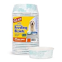 Glad Pets Disposable Small Dog Bowls, Teal Pattern, 1.75 Cup Feeding Size, 25 Count - Leakproof and Dishwasher Safe