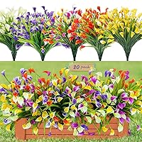 20 Bundles Artificial Fake Flowers for Outdoors Plastic Flowers Calla Lily, UV Resistant Plastic Artificial Plants,Fake Flowers Inside Decor for Garden Hanging Planter (20, Mixed)