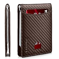 RUNBOX Genuine Leather Slim Wallet for Men RFID Blocking Bifold Minimalist Front Pocket Mens Wallet with Money Clip Thin Gift Box
