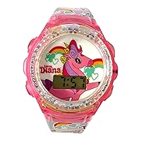 Accutime Kids Love, Diana Show Digital Quartz Light Pink Wrist Watch with Unicorns Rainbows Strap for Girls and Boys with Flashing LED Lights (Model: LDA4002AZ)