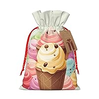 WSOIHFEC Ice Cream Christmas Gift Bags with Drawstring Burlap Christmas Treat Bags Reusable Christmas Candy Bag Gift Wrapping Bag Party Favors Bags