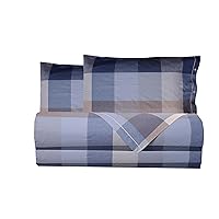 Bedding Set Bed Sheets and Pillowcases Printed Design 100% Cotton Made in Italy Double Bed Blue Checkered