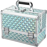 Joligrace Makeup Box Cosmetic Train Case for Women Travel Jewelry Organizer with Compartments & Mirror Portable Lockable Make-up Trunk Turquoise
