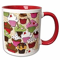 3dRose Lee Hiller Designs Cupcake Shop - Colorful Cupcakes on Yellow and White - Mugs (mug_43021_10)