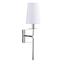 Linea di Liara Torcia Chrome Wall Sconce Wall Lighting with White Fabric Shade Modern Bathroom Wall Sconces Bedroom Wall Lamp and Hallway Wall Light Fixtures Indoor Wall Sconce, UL Listed