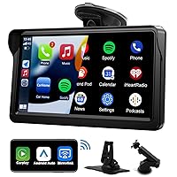 Portable Car Stereo for Apple Carplay, Android Auto, Mirror Link, Wireless Car Play Touch Screen with Bluetooth Handsfree, GPS Car Navigation, Siri/Google Voice Assistant, FM/AUX/USB/TF, 7 Inch