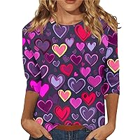 Valentines Shirts for Women, 3/4 Sleeve Shirts Cute Valentine's Day Print Tees Blouses Casual Plus Size Basic Tops