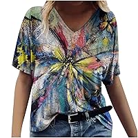 Tops para salir para Mujer Camisa Estampado mariposas ropa Cuello en V Blusa de Manga Corta túnica Camiseta de Fiesta