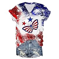 American Flag Gnomes Tshirt Women Vintage Bleached Shirts 4th of July Patriotic Blouse Stars Stripes Graphic Tee Top
