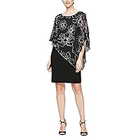 S.L. Fashions Women's Short Floral Shimmer Overlay Cape Dress