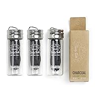 Organic Bamboo Fibre with Activated Charcoal Floss in Glass Jar with Tea Tree and Peppermint Essential Oils 30 m / 33 yds - by Lucky Teeth (3 Pack)