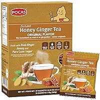 Pocas Honey Ginger Tea - Instant Tea Powder Packets with Ginger Honey Crystals Tea, Non-GMO/Gluten Free/Caffeine Free, 20 Count
