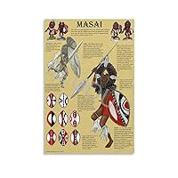 BLUDUG Vintage Poster Historical Poster African Maasai Warriors Infographic Poster Canvas Painting Posters And Prints Wall Art Pictures for Living Room Bedroom Decor 12x18inch(30x45cm)