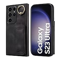 Wallet Case for Samsung Galaxy S23 Ultra 6.8-Inch,Premium PU Leather [3 Card Slots] ID Credit Holder [360°Rotatable Ring Holder Magnetic Kickstand] Shockproof Flip Cover Case for Women Men,Black