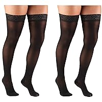 Truform 0254 Sheer Compression Stockings, 30-40 mmHg, Women's Thigh High Length, 30 Denier, Black, Large (Pack of 2)