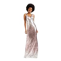 Womens Pink Sequined Low Back Ombre Sleeveless V Neck Full-Length Prom Body Con Dress Juniors 0