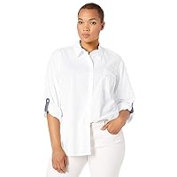 Tommy Hilfiger Women's Button Collared Shirt with Adjustable Sleeves