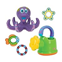 Bundle of Nuby Fun Watering Can Bath Toy + Nuby Floating Octopus Toy with 3 Hoopla Rings - BPA Free Baby Bath Toy for Boys and Girls