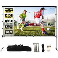 Projector Screen with Stand Foldable Portable Movie Screen 120 Inch（16：9）, HD 4K Double Sided Projection Movies Screen with Carry Bag for Indoor Outdoor Home Theater Backyard Cinema Travel