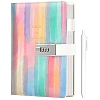 CAGIE Diary with Lock for Girls Age 8 9 10 11 12, Hardcover Rainbow Journal with Lock for Teens Girl Birthday Gifts, 5.7 x 8.5 Inch Kids Journal with Pen 192 Pages journaing Notebook