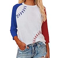 Baseball Shirts Women's Casual T-Shirts 3/4 Sleeve Color Block Cute Tops Comfy Blouses