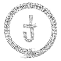 FW Jewelry Iced Out Silver Gold Baguette Diamond Initial Letter Pendant Chains for Men Women with Bling Tennis 24 Inches A to Z