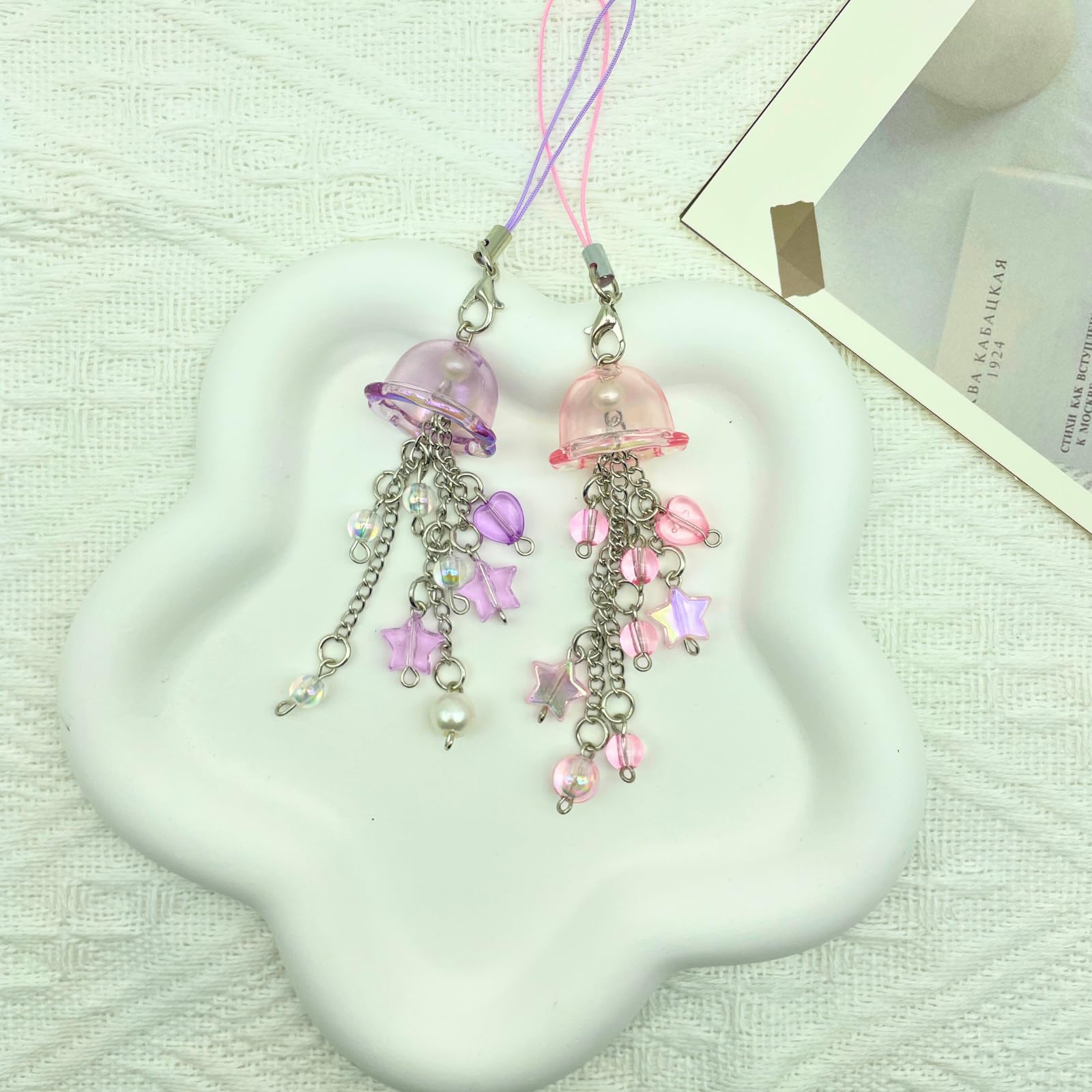 Jellyfish Phone Charms Aesthetic Y2K Cell Phone Charm Cute Strap Accessories with Star and Heart for Phone Bag Keychain Camera Pendants Decor (Purple)