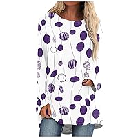 FYUAHI Women's Halloween Shirt Girls Casual Fashion Halloween Print Long Sleeve Medium Length Top Blouse