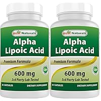 Best Naturals Alpha Lipoic Acid 600 mg 60 Capsules - ALA Powerful Antioxidant (60 Count (Pack of 2))