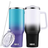 40 oz Tumbler with Handle and Straw Lid, Insulated Reusable Stainless Steel Travel Mug Keeps Drinks Cold up to 34 Hours, 100% Leakproof Bottle for Water, Iced Tea or Coffee, Smoothie - 2 Pack