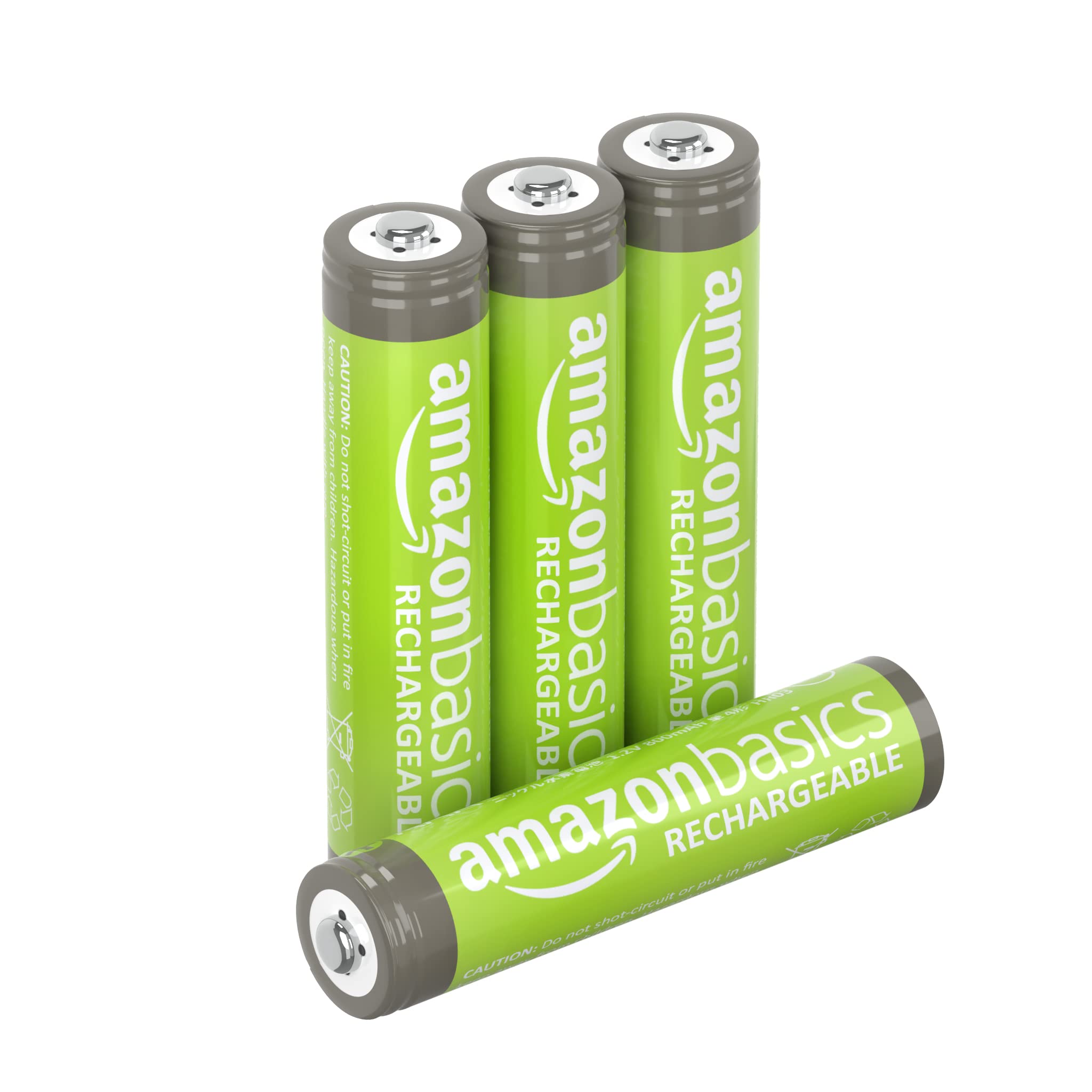 Amazon Basics 4-Pack Rechargeable AAA NiMh Performance Batteries, 800 mAh, Recharge up to 1000x Times, Pre-Charged