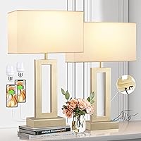 Bedroom Table Lamps Set of 2 - Touch Bedside Lamps with USB C+A, 3 Way Dimmable Gold Lamp for Nightstand, Modern Night Stands Lamps for Living Room End Tables Desk Bed Side Study Room(19.6in)