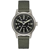 Bulova Men's Military Heritage Hack Veteran's Watchmaking Initiative Watch in Stainless Steel with 3-Hand Automatic, Black NATO Leather Strap Style: 96A259