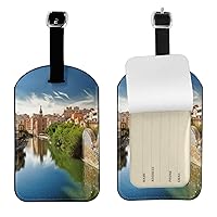 Spain Water City Printed Leather Luggage Tag Luggage Identification Tag Travel Accessories