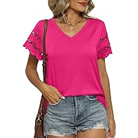 WIHOLL Women Lace Short Sleeve Shirts Dressy Casual Tops Summer Tee Shirt