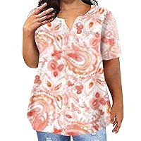T Shirts for Women Fashion Plus Size Women's Casual Short Sleeve Round Neck Print Top with Pockets