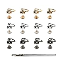 Leather Rivets 12 PCS Brass Ball Studs Screw Rivets, 360 Degree Rotatable D Ring for Purse Hardware for Bag Making Handbag Phone Case Belt DIY, Leather Craft Accessories- 3 Color
