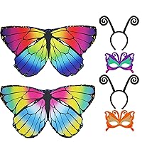 D.Q.Z 6 Pcs Kids Fairy Butterfly-Wings for Girls Halloween-Costumes with Antenna Headband Mask Party Favors